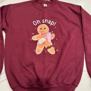NEW Gildan Youth Large Maroon Oh Snap Gingerbread Crewneck Sweatshirt